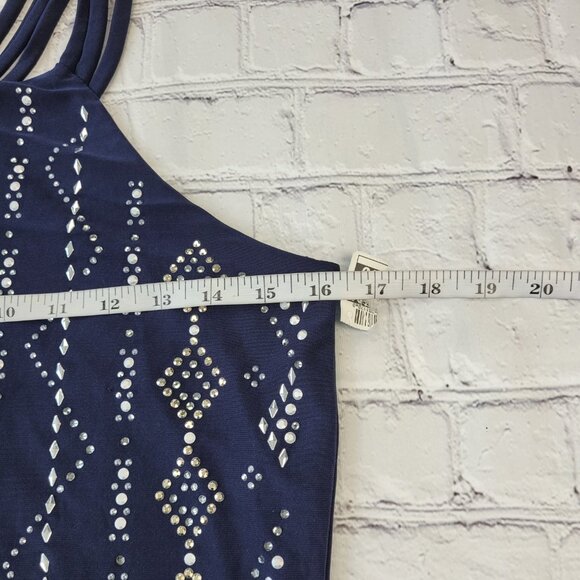 WHITE HOUSE BLACK MARKET Embellished Rhinestone Grommet Pattern Dress Blue XS - Picture 3 of 14